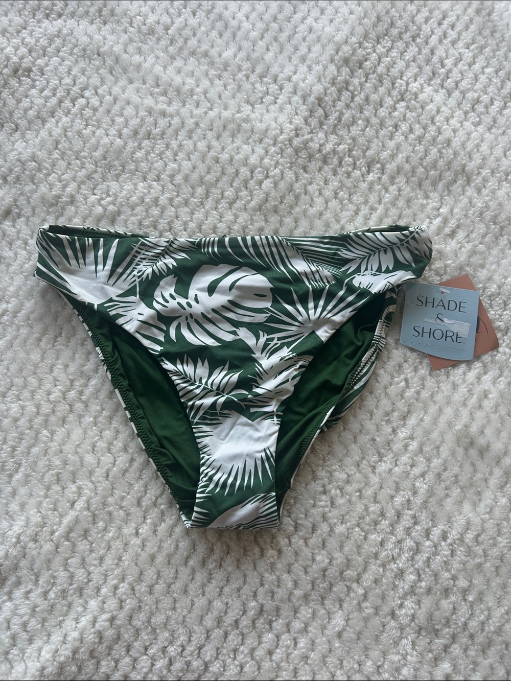 Shade & Shore Green and White Tropical Print Bikini Bottoms